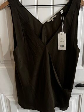 NWT Vince Sleeveless Wrap Blouse XL Juniper Olive Draped Satin Top $225